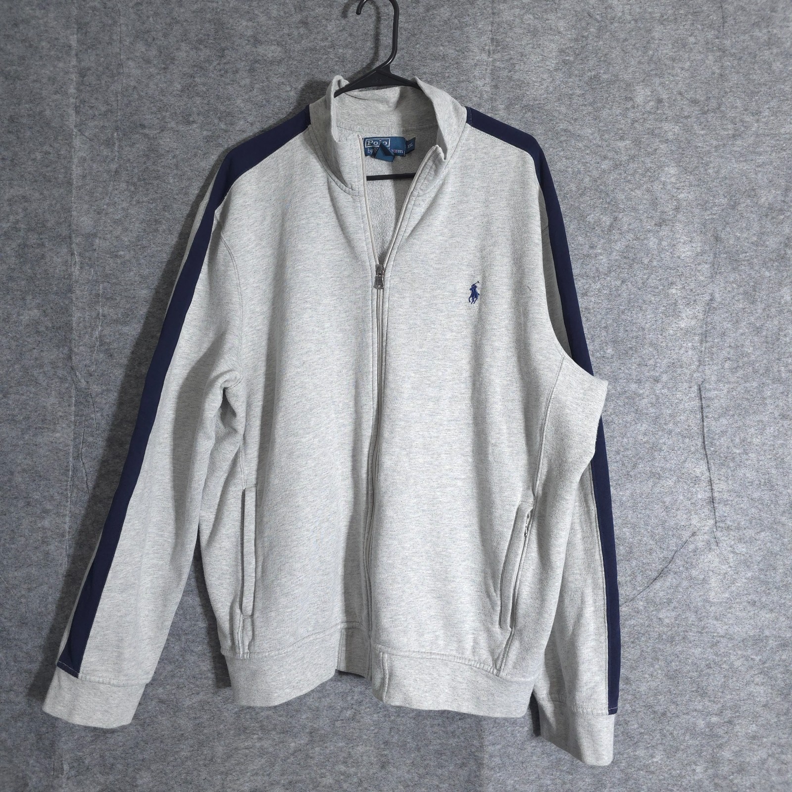 Polo Ralph Lauren giacca full zip uomo grigio navy taglia 2XL pony felpa preppy