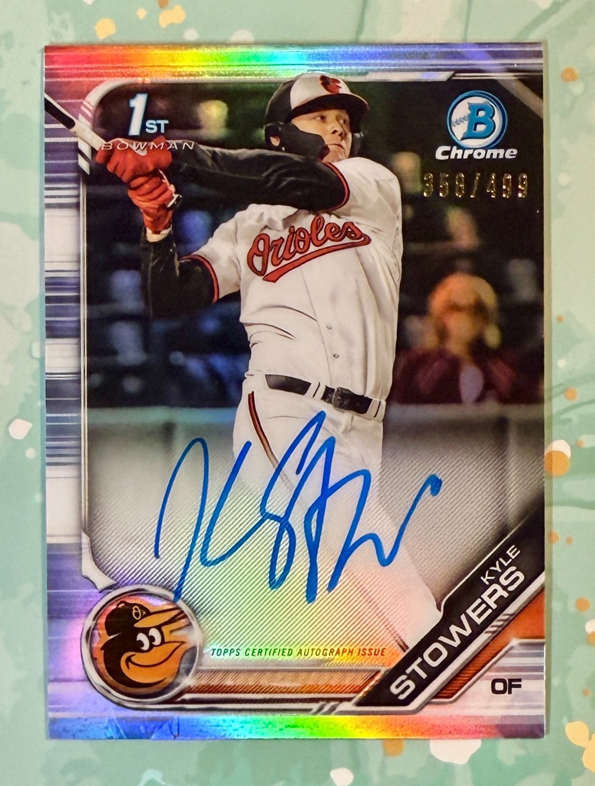 2019 Bowman Chrome Kyle Stowers Auto Refractor #/499 MARLINS! 1st Bowman rookie