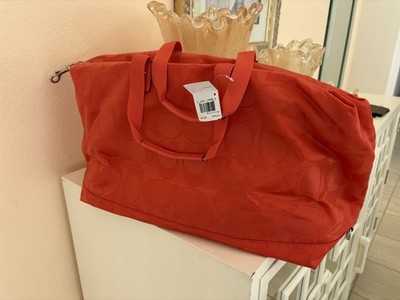 NWT Coach getaway Nylon Duffle bag travel large orange signature weekender 77469