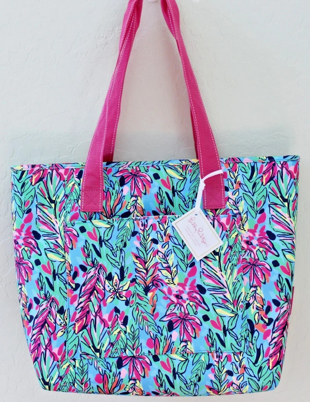 Lilly Pulitzer Hot Spot Blue Pink Green Soft Insulated Beach Cooler Tote Bag NEW