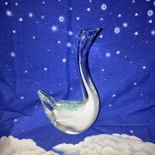 Vintage Murano Style Hand Blown Art Glass Teal Speckled 6" Swan Paper Weight
