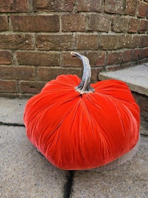 Orange Luxus Seide Samt XXL Kürbis Kürbis Ornament Ernte Akzent Herbst...