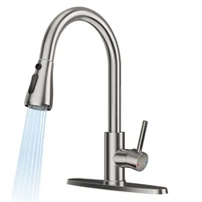 FEELSO Kitchen Faucet with Pull Down Sprayer, Brushed Nickel, High Arc, Singl...