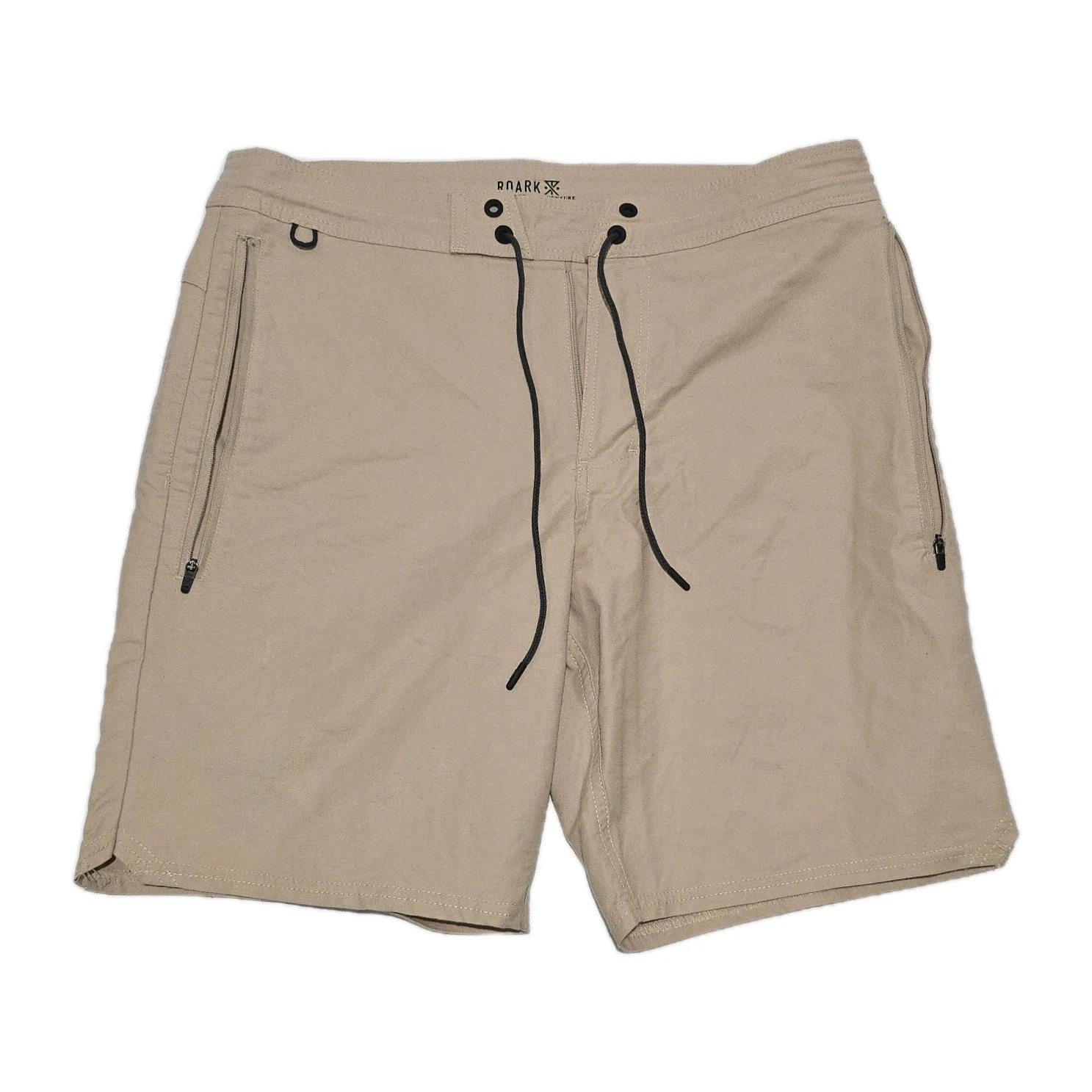 Roark Revival Men's Hybrid Board Shorts Size 31 Khaki Tan Zip Pockets Drawstring
