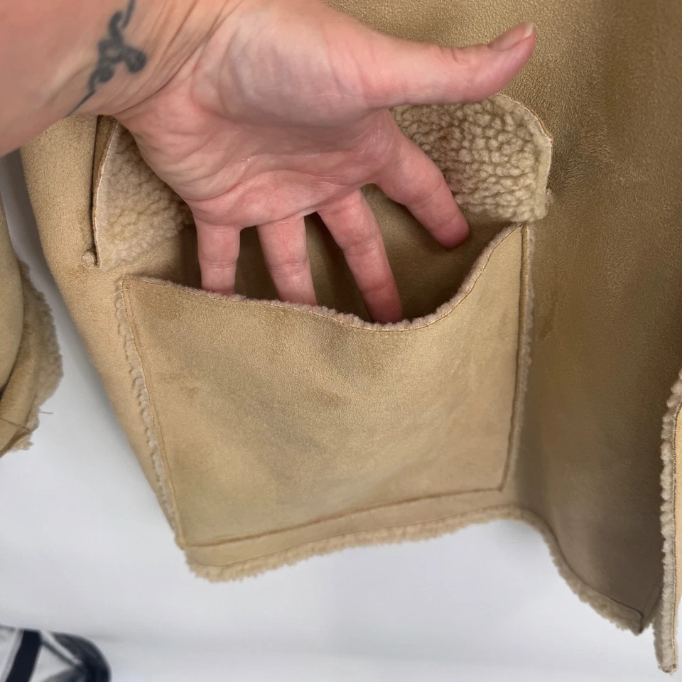 Vintage Old Navy Mens Faux Suede Coat Mens Large Brown Sherpa Lined Pockets - Image 4 of 4