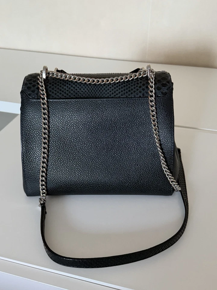 Sac Lancel Ninon bandoulière cuir noir avec rabat en python - Photo 3/4