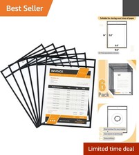 Six Durable Black Dry Erase Pocket Sleeves 10.2" x 14" for Document Organization