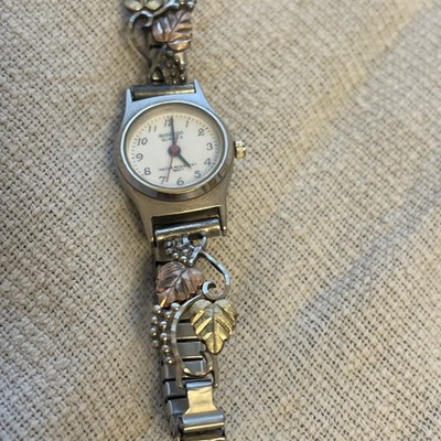 Vtg Armitron Black Hills Gold Watch Women 19mm Sterling Gold 