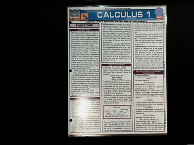 Calculus 1 QuickStudy Academic Outline BarCharts Laminated Reference Guide