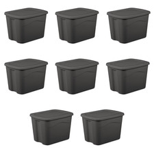Sterilite Large Storage Bin, 18 Gal, with Snap-On Lid, Gray, 8 Pack