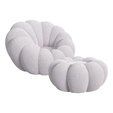 Picket House Furnishings Pumpkin Swivel Chair and Ottoman in Grey