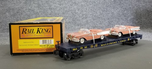 Vagón plano Rail King MTH 30-76498 B & O con 2 citas Edsel con caja | Zustand: Used
