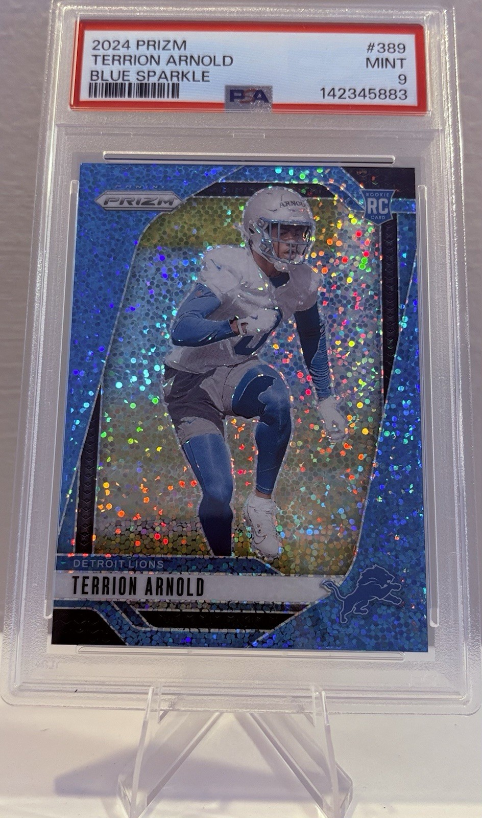 2024 Panini Prizm #389 Terrion Arnold (RC) Blue Sparkle Prizm /96 PSA 9