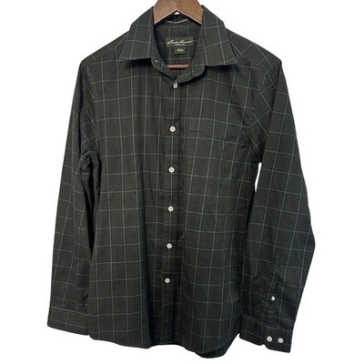 Eddie Bauer Men Size Small Plaid Button Down Green Flannel Collar Shirt Formal