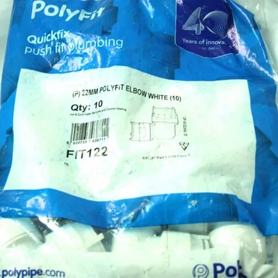POLYPLUMB 10 x POLYPIPE PolyFit 22mm 90° Winkel weiß FIT122 - 10ER PACK - KOSTENLOSE LIEFERUNG
