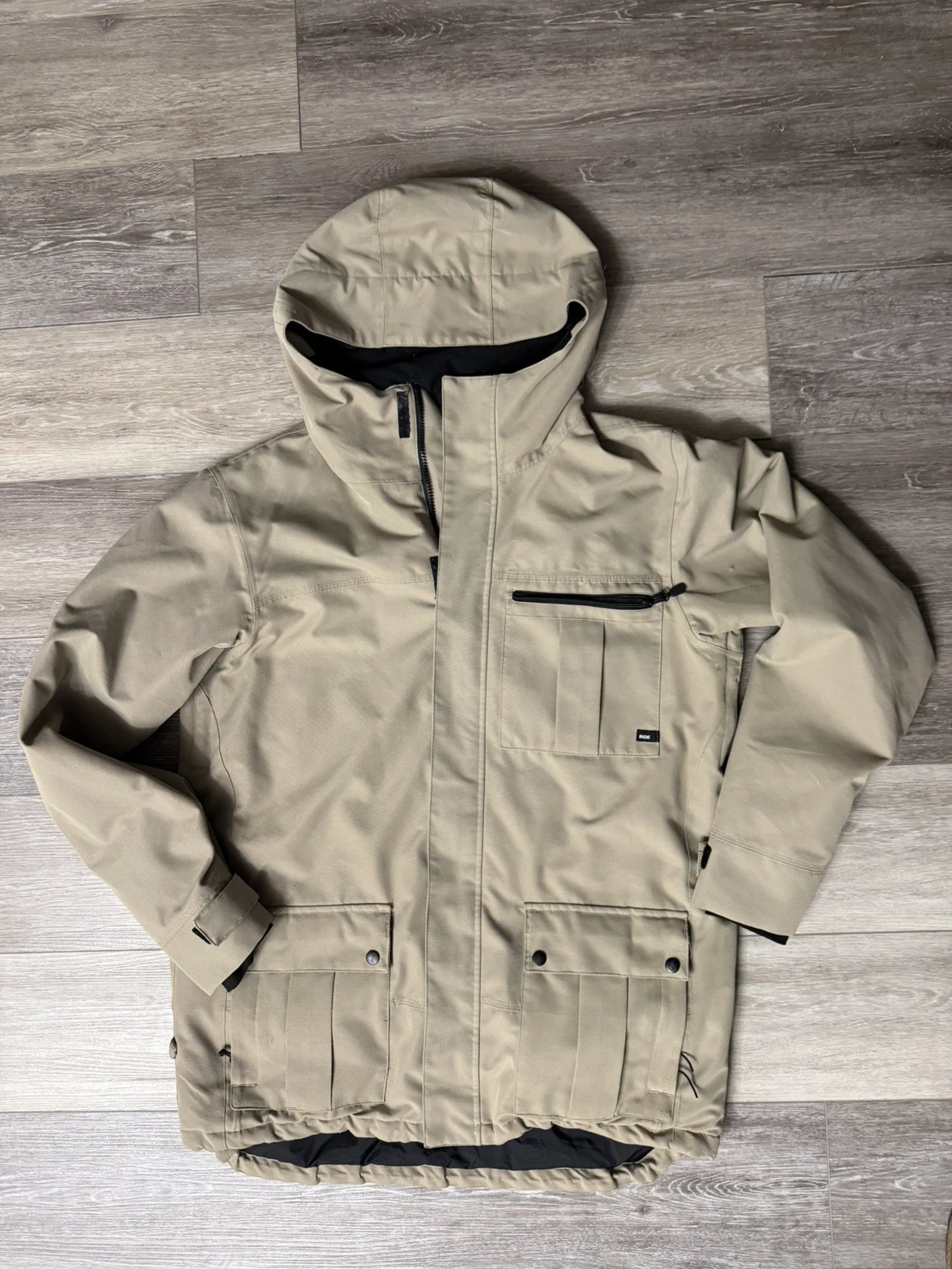 Ride Strata HD 10k Outerwear Men’s Large Jacket Ski Snowboard Hooded Coat Khaki