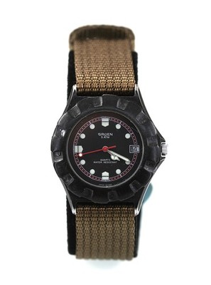 Gruen Uhr Herren Mittlere Größe Schwarz Edelstahl St 50m Brown Nylon Akku Datum