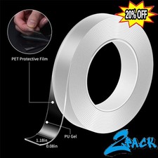 16.5FT Transparent Tape Double Sided Traceless Washable Adhesive Invisible Gel