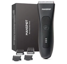 MANSPOT Manscape Men's Groin, Body and Ball Hair Trimmer Kit w/ 4 Guards, Black