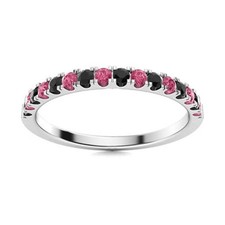 Pink Topaz  Black Spinel Round Half Eternity Women Ring 925 Sterling Silver