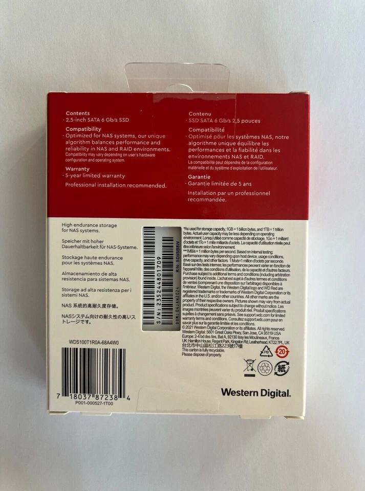 NEW! WESTERN DIGITAL RED WDS100T1R0A 1TB 2TB SOLID STATE DRIVE 2.5 INTERNAL SATA - Image 2 of 2