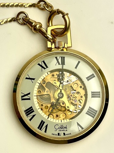 Reloj de Bolsillo Colibrí 17 Joyas Hecho en Suiza Oro 12K Lleno Esqueleto Con Cadena - Imagen 2 de 4