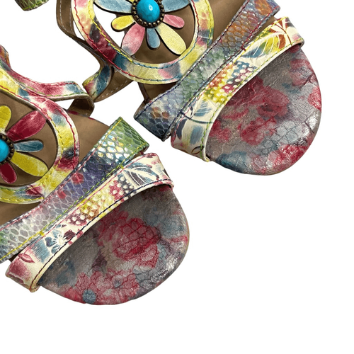 L’Artiste floral block heel slide sandals heels Size 39 turquoise boho artsy - Picture 5 of 13