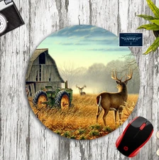DEER FARM FALL SCENE ART ROUND NEOPRENE PC MOUSE PAD DESK MAT HOME SCHOOL GIFT