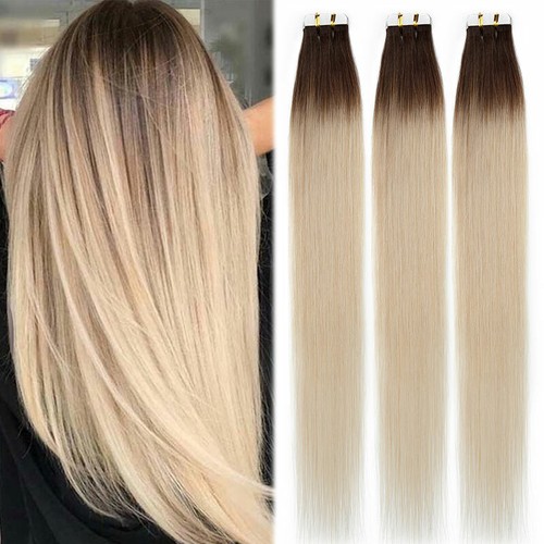 Invisible Tape In Remy Human Hair Extensions Seamless Skin Weft Blond Baby Light - Picture 57 of 77