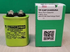Tradepro Single Oval Run Capacitor 5 MFD 50/60hz 440/370 VAC DUAL VOLTAGE RATED
