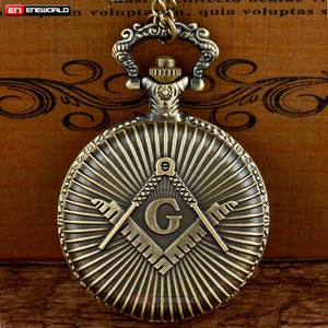 Full-Hunter-Masonic-Badge-Antique-Quartz-Pocket-Watch-Necklace-Chain-Pendant-New