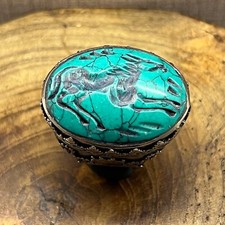 Intercultural Ancient Turquoise Near Eastern Intaglio Roman Rare Found Ring
