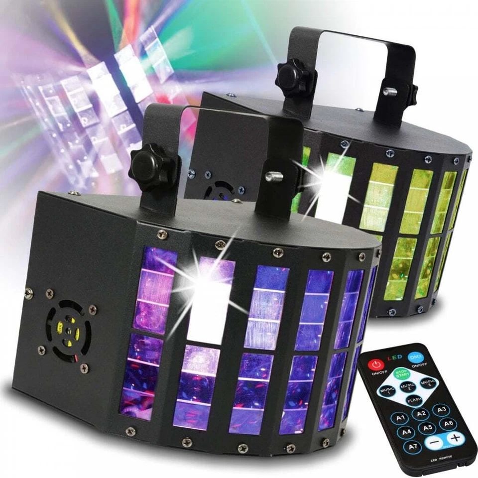 2 x QTX Derby 9 DJ Disco DMX Multi-Colour Beam 3W LED Lighting Effect inc Remote - Image 2 of 4