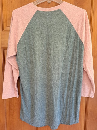 Next Level Elly &Grace Womens Medium Tee Top Pink & Gray Raglan Long Sleeve New - Picture 2 of 3