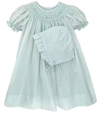NWT Petit Ami Mint Pearls Bishop Smocked NEWBORN Baby Girls Dress Daygown Bonnet