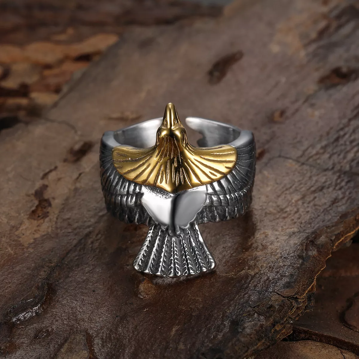 leveren lijn Altaar Freedom Flying Eagle Ring Stainless Steel Eagle Men's Punk Biker Ring Gold Head | eBay leveren lijn Altaar Freedom Flying Eagle Ring Stainless Steel Eagle Men's Punk Biker Ring Gold Head | eBay