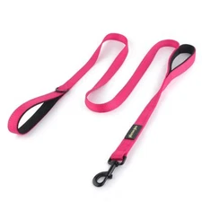 Double Handle Dog Leash Pink 6ft Long Padded 2 Handle Heavy Duty Reflective