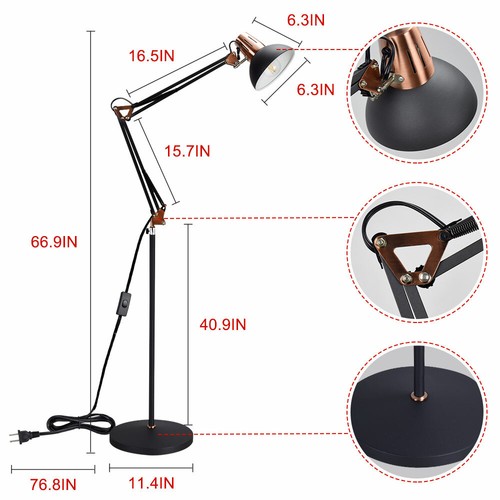 Modern Floor Lamp Architect Swing Arm Standing Reading Lamp Adjustable Metal - Picture 2 of 10