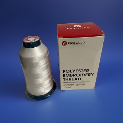 Wht+401 Richword Embroidery Thread 4000M 40WT Polyester Commercial Sewing 1 Cone