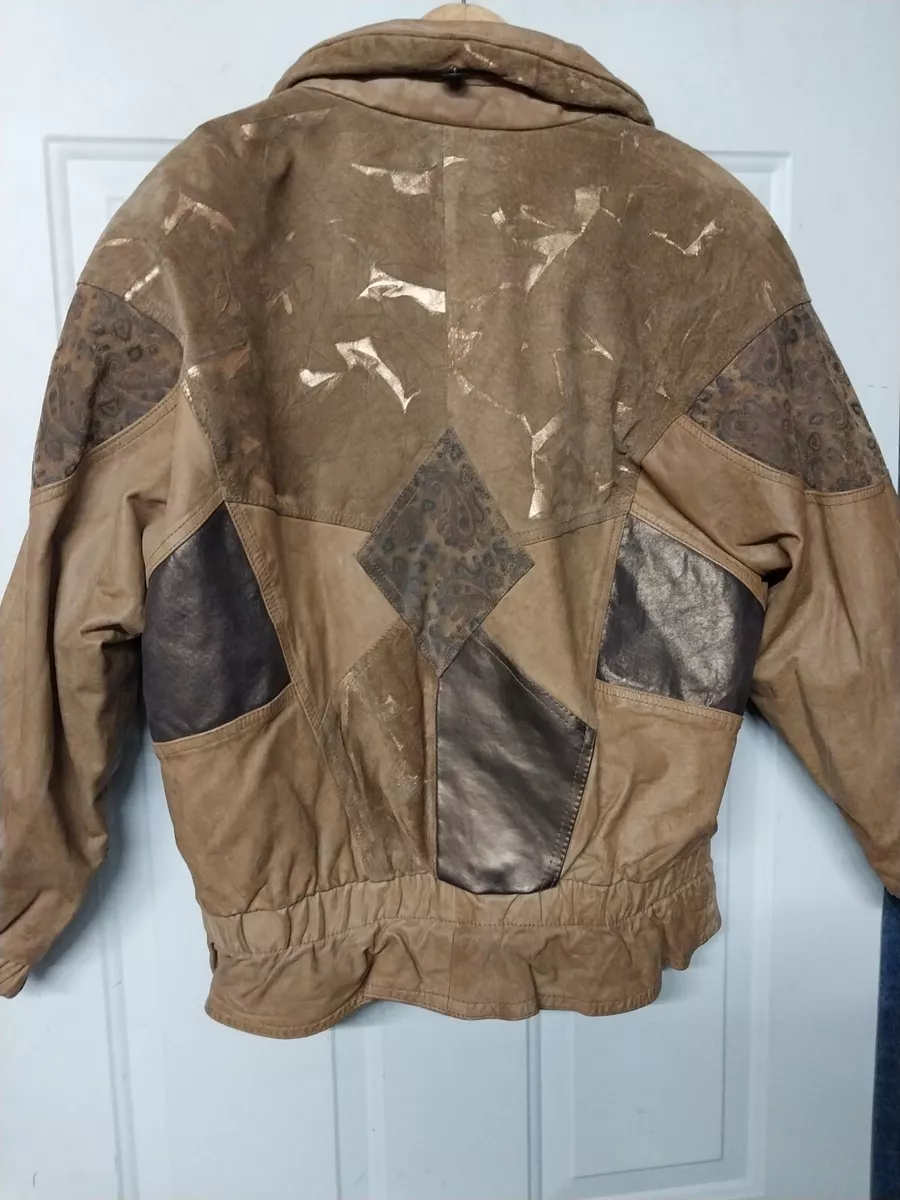 DISTRESSED Ladies JOHN WEITZ Bomber Leather Jacket Brown 80s 90s