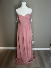 Davids Bridal PINK Strapless Chiffon Faux Wrap Maxi Dress Size 8
