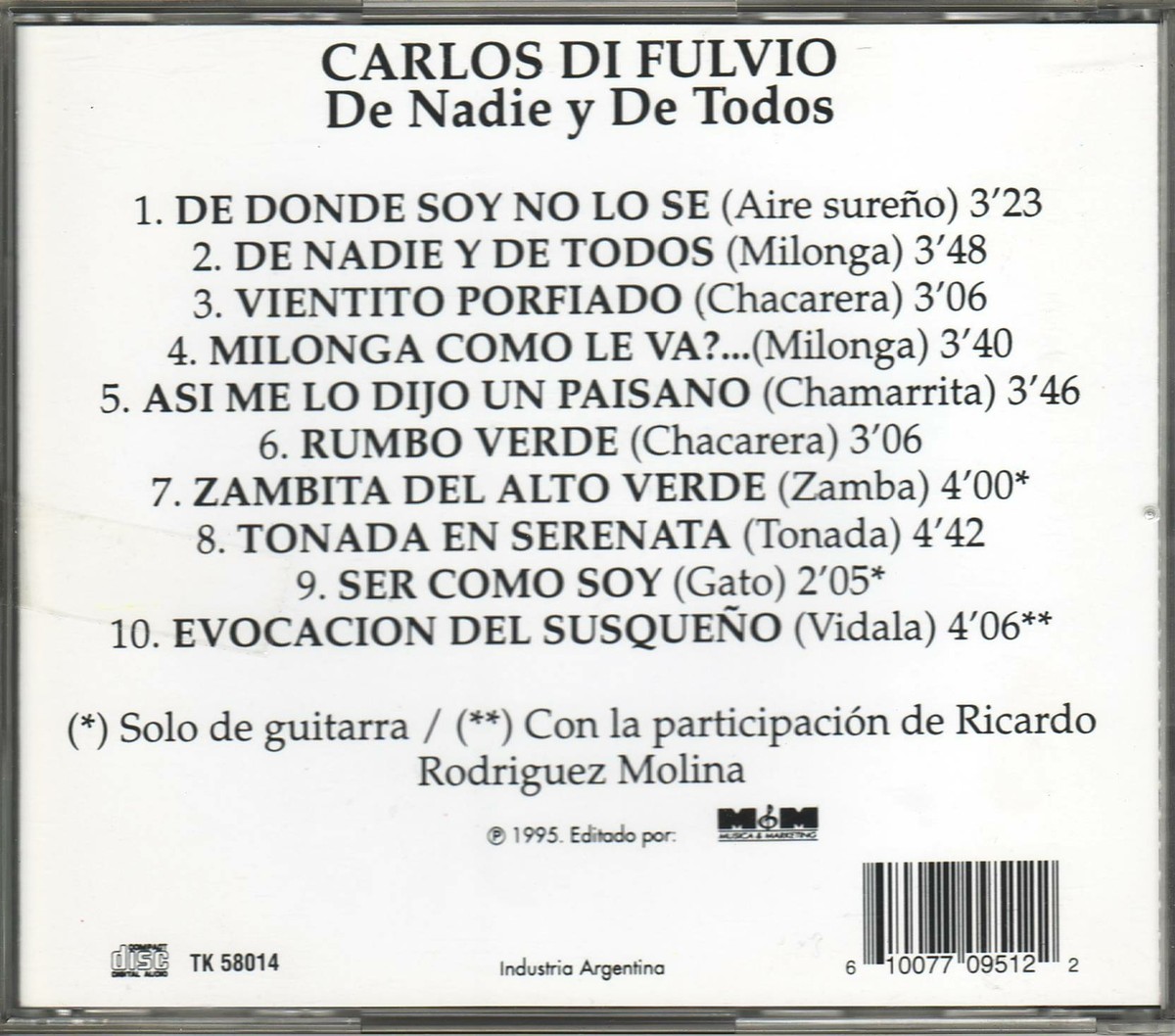 De nadie y de todos Carlos Di Fulvio Argentina Folk Guitar