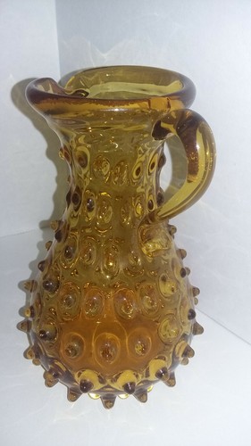 Vtg Empoli Pointed Hobnails Amber Colored Glass Pitcher/Carafe Polished Pontil - Picture 7 of 12