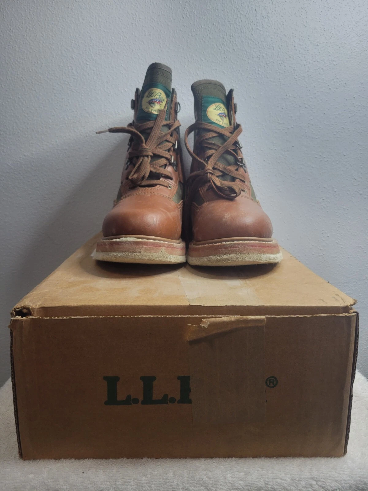 Vintage L.L. Bean Mens Fly Fishing Wading Boots Size 9 Brown & Green