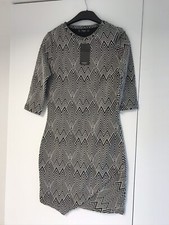 Mango Black & Cream Geometric Dress (Size Small)