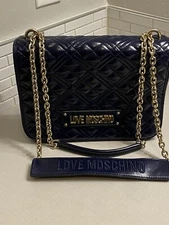 Love Moschino NWOT Navy Blue Borsa Quilted Nappa PU Handbag