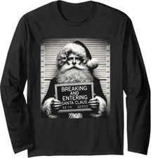 Santa Mugshot Funny Christmas Cool Santa Xmas Long Sleeve Tshirt