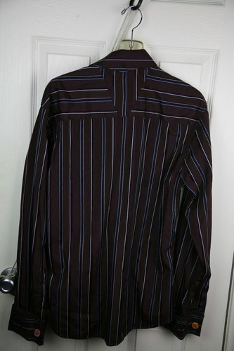 ENGLISH LAUNDRY Men's Hand Sewn Embroidered Striped Snap Cufflinks Shirt - Picture 7 of 7