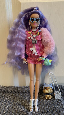 👛 💜Mattel Barbie Extra Doll #6 gxf08 Purple Hair- Original Ties