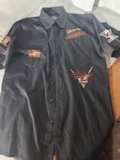 Rare Harley Davidson Embroidered Button Up Mechanic Shop shirt MED AUSTIN TX